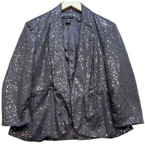 Robert Louise Women's Open Front Cardigan Sequin Blazer Long Sleeve Size L Gray